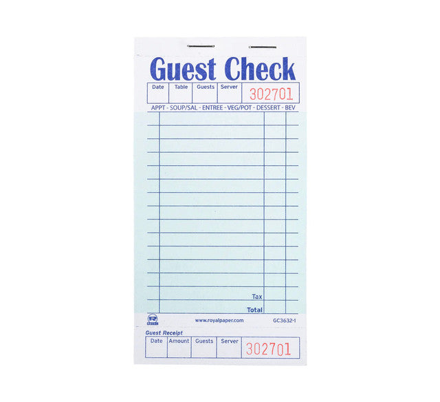 1 Ply 16 Line Guest Check - Empress (50/case)