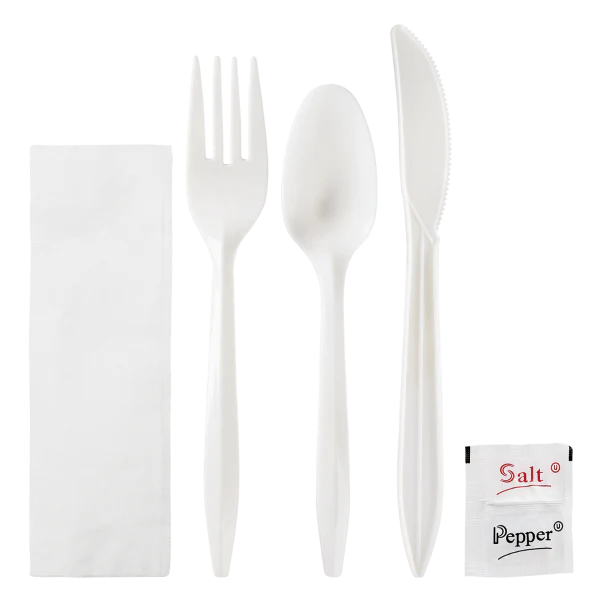 6 Piece Medium Weight Cutlery Kit - White - Karat (250/case)