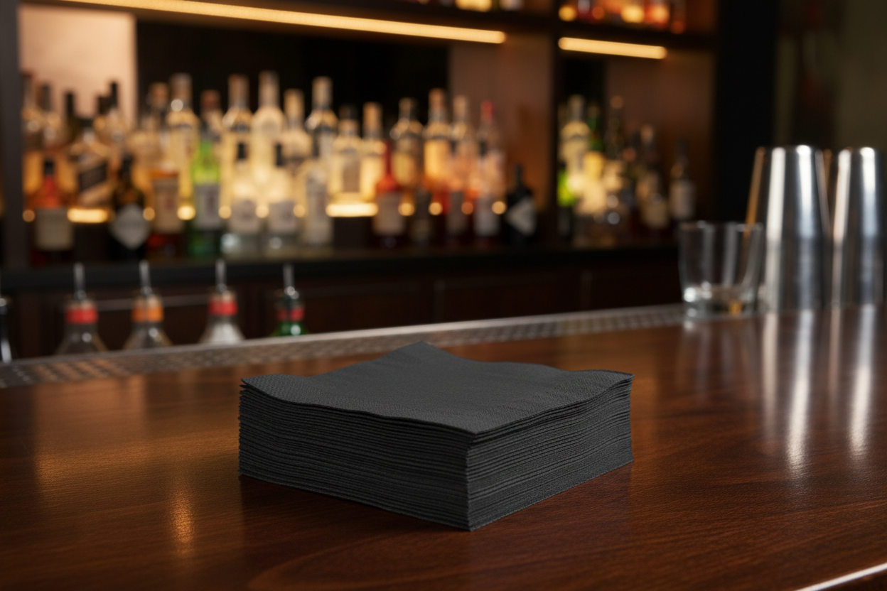 Black 2 Ply Beverage / Cocktail Napkin - Karat