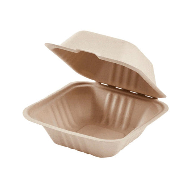 6x6 Bagasse Hinged 1 Compartment Container - Karat (250/case)
