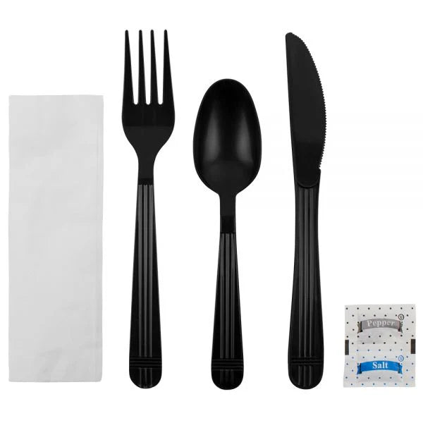 6 PC Cutlery Kit Heavy Weight Black - EXP Supplies (250/case)